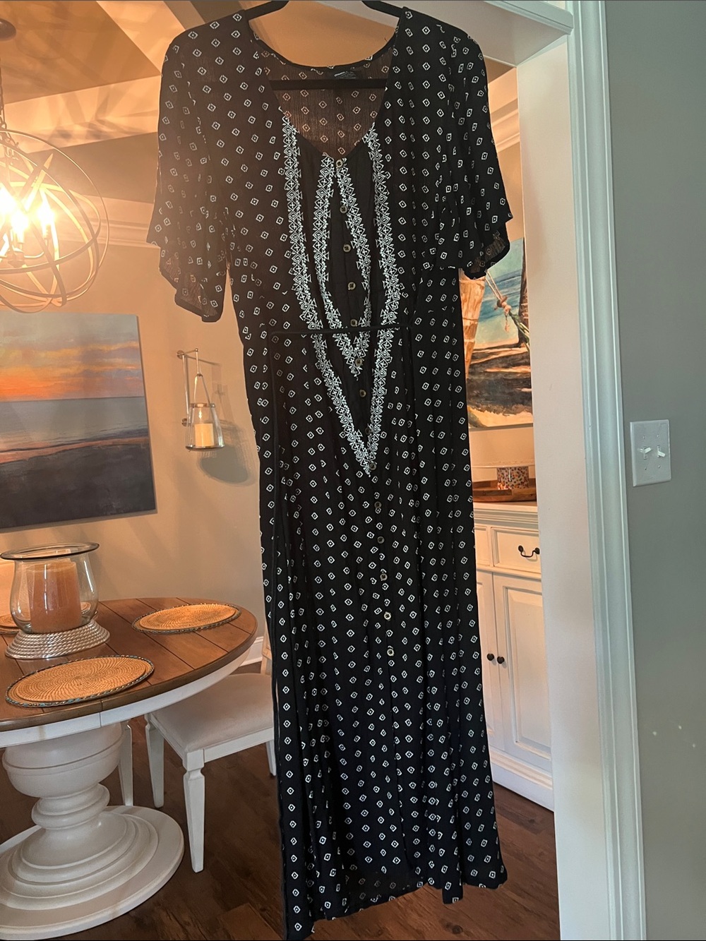 O'Neill Black Maxi Dress with White Geometric Print